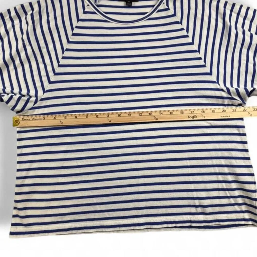J.Crew Striped Tee Womens XL Blue White Puff Sleeve Shirt Preppy Cotton Top